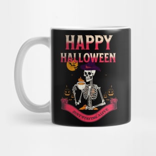 Halloween skeleton drinking coffee Mug